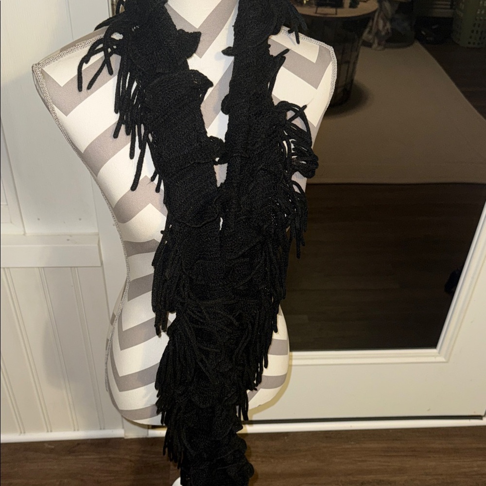 Elegant Black Fringe Scarf
